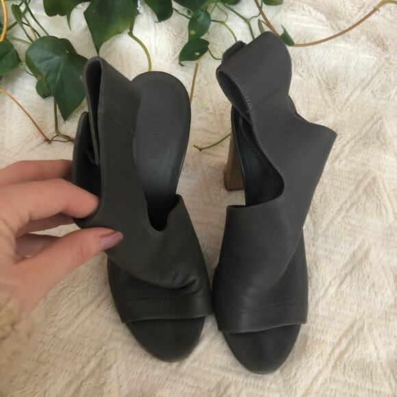 Vince Addie Grey Leather Open Toe Heeled Booties - Picture 4 of 8